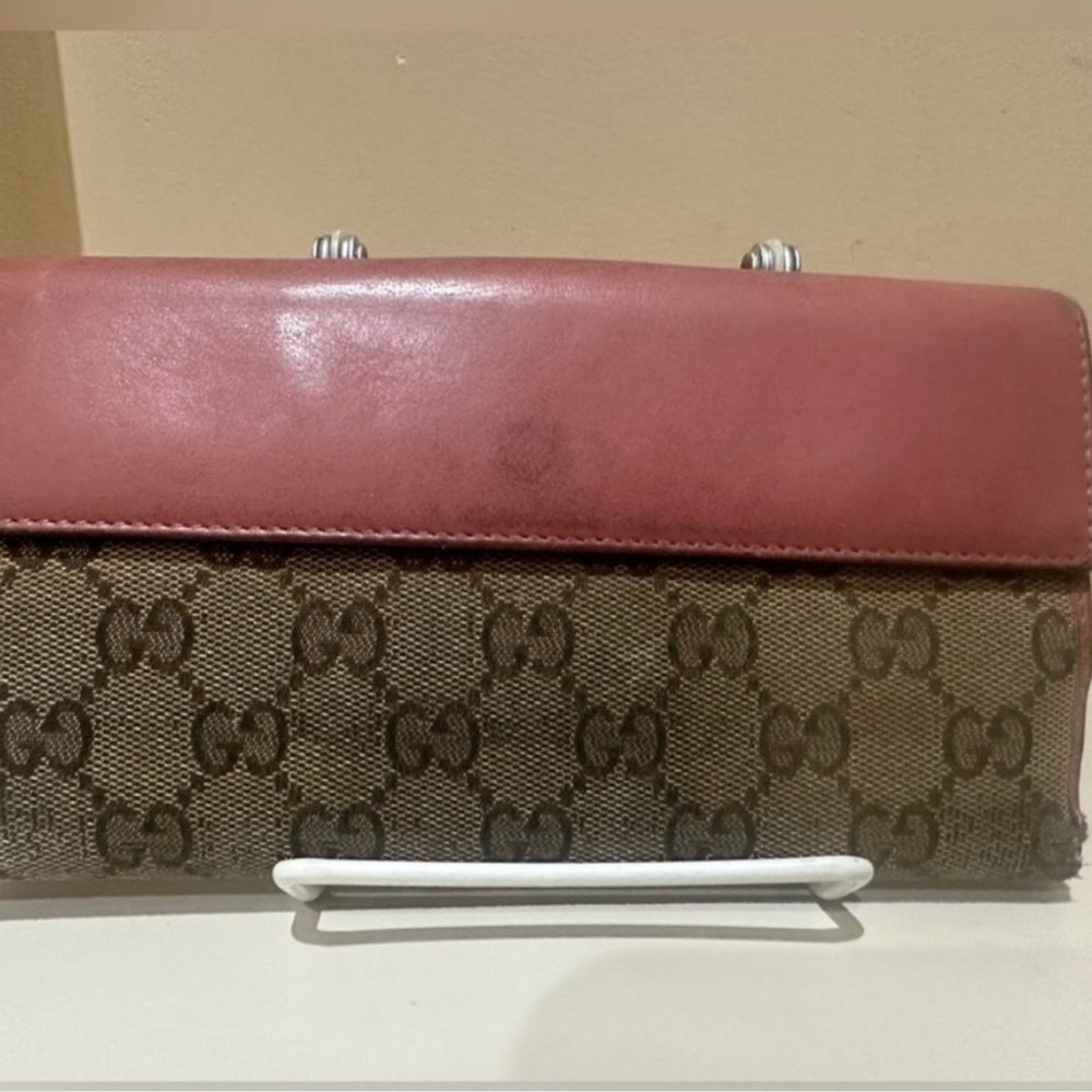 GUCCI | Brown and Pink Bifold Wallet with Heart Detail - Picture 3 of 9